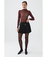 Nocturne Women's Double Belted Pleated Mini Skirt