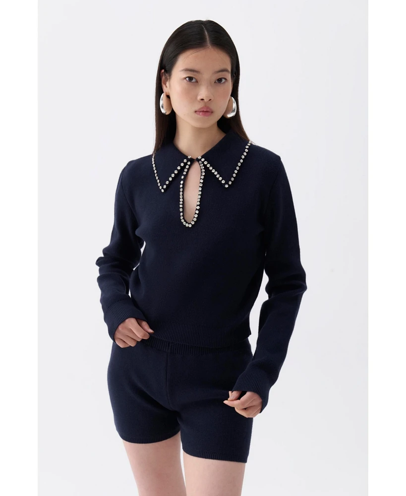 Nocturne Women's Shirt Collar Knit Sweater