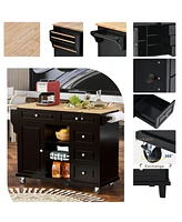 Slickblue Kitchen cart with Rubber wood desktop rolling mobile kitchen island with storage (Black)