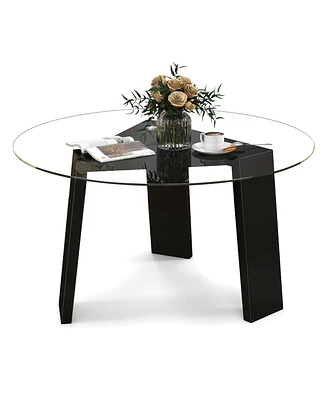 Gymax Round Coffee Table Modern Tempered Glass Top Accent Table w/ Transparent Tabletop