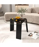 Gymax Round Coffee Table Modern Tempered Glass Top Accent Table w/ Transparent Tabletop