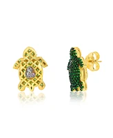 Suzy Levian New York Suzy Levian Yellow Sterling Silver Green Cubic Zirconia Turtle Earrings