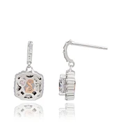 Suzy Levian Sterling Silver White Cubic Zirconia Asscher Cut Drop Earrings