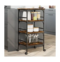 vidaXL Kitchen Trolley Smoked Oak 17.7"x13.8"x35.2" Engineered Wood