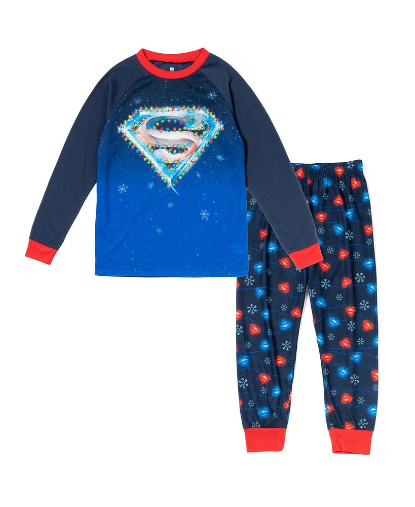 Dc Comics Boys Justice League Superman Batman Christmas Pullover Pajama Shirt and Pants Sleep Set to