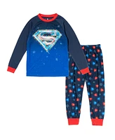 Dc Comics Boys Justice League Superman Batman Christmas Pullover Pajama Shirt and Pants Sleep Set to