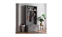 Slickblue Gray Storage Cabinet Hall Tree: Entryway Bench with Coat Rack - Stylish and Functional