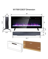 Mondawe 36Inch Recessed Ultra Thin Tempered Glass Front Wall Mounted Electric Fireplace With Remote