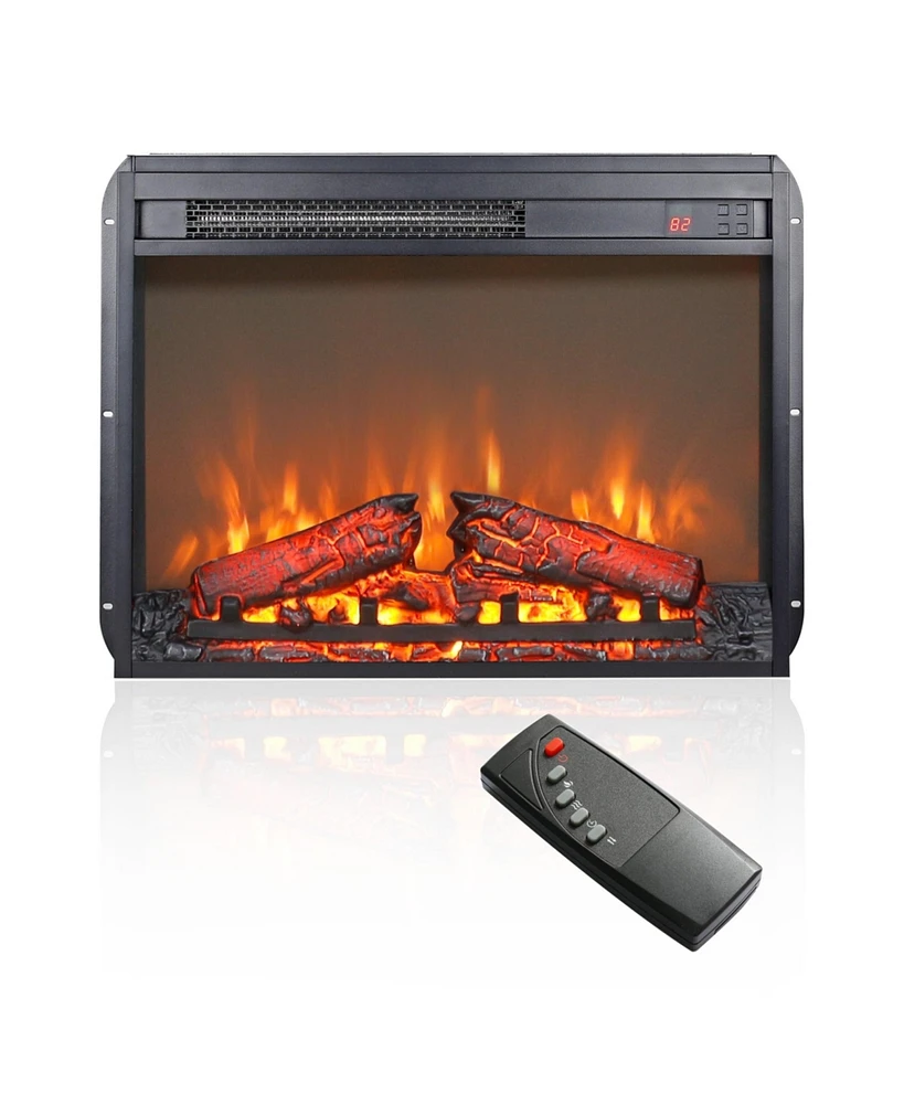 Mondawe 23Inch Electric Fireplace Insert With Log Set & Realistic Flame, Remote Control With Timer