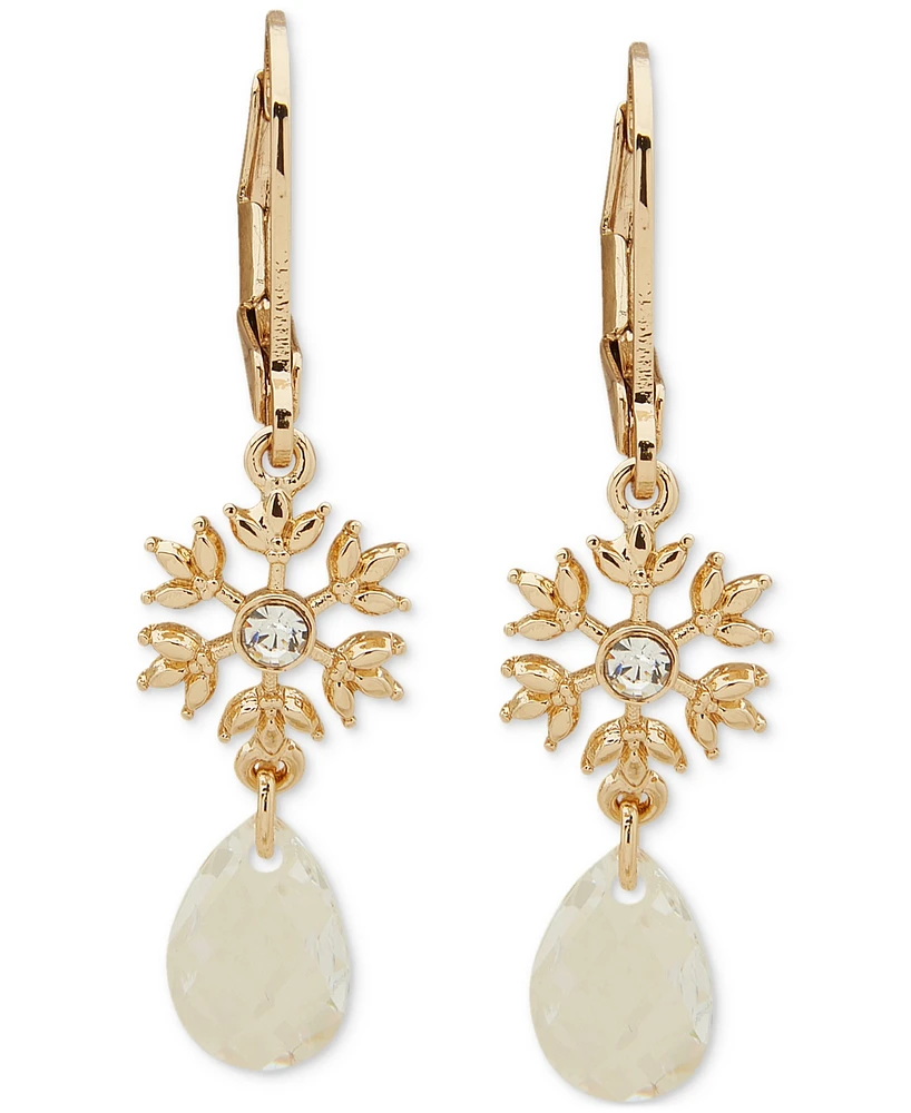 lonna & lilly Gold-Tone Pave Snowflake & Tear-Shape Stone Double Drop Earrings