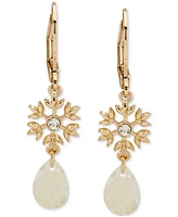 lonna & lilly Gold-Tone Pave Snowflake & Tear-Shape Stone Double Drop Earrings