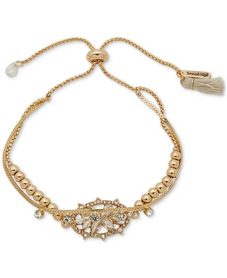 lonna & lilly Gold-Tone Crystal Snowflake Double Chain Slider Bracelet