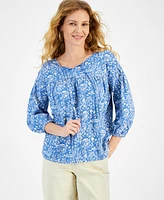 Style & Co Women's Cotton Printed Knit Peasant Top, Created for Macy's