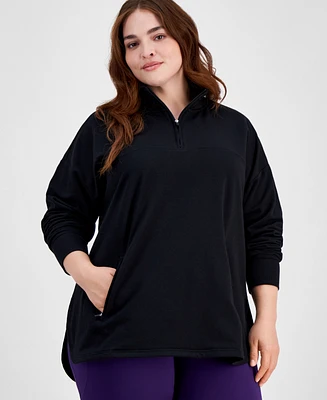 Id Ideology Plus Stand Collar Quarter-Zip Long-Sleeve Top, Created for Macy's