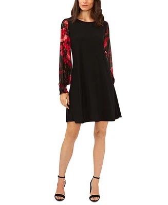 Msk Women's Round-Neck Printed-Sleeve Shift Dress