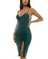 City Studios Juniors' Strappy-Back Satin Bodycon Dress