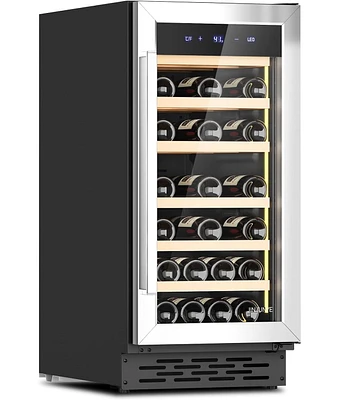 Jinjunye 15Inch Wine Cooler Refrigerator,33 Bottle Wine Fridge Temperature Control, Built-in or Freestanding Wine Cellar for Red, White, Champagne, Sp