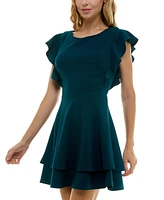 Crystal Doll Juniors' Ruffle-Sleeve Fit & Flare Dress