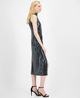 Anne Klein Women's Sequined Mock-Neck Midi Dress