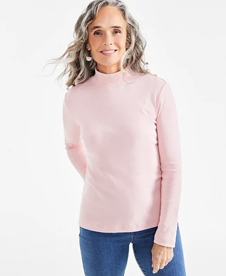 Style & Co Petite Mock-Neck Cotton Long-Sleeve T-Shirt, Created for Macy's