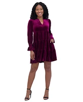 Jessica Howard Women's Velvet Smocked-Sleeve Flounce-Hem Dress