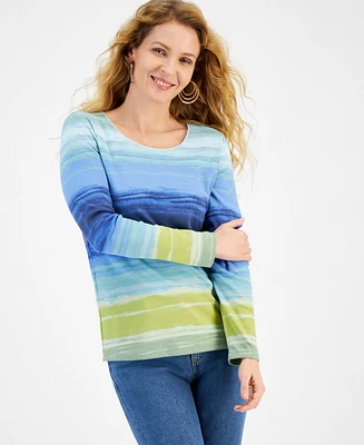 Style & Co Women's Printed Long Sleeve Scoop-Neck Top, Created for Macy's