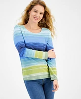 Style & Co Petite Printed Scoop-Neck Long-Sleeve Top, Created for Macy's