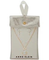 Anne Klein Two-Tone Linked Ring Layered Pendant Necklace & Drop Earrings Set