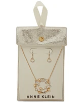 Anne Klein Gold-Tone Crystal Celestial Pendant Necklace & Drop Earrings Set