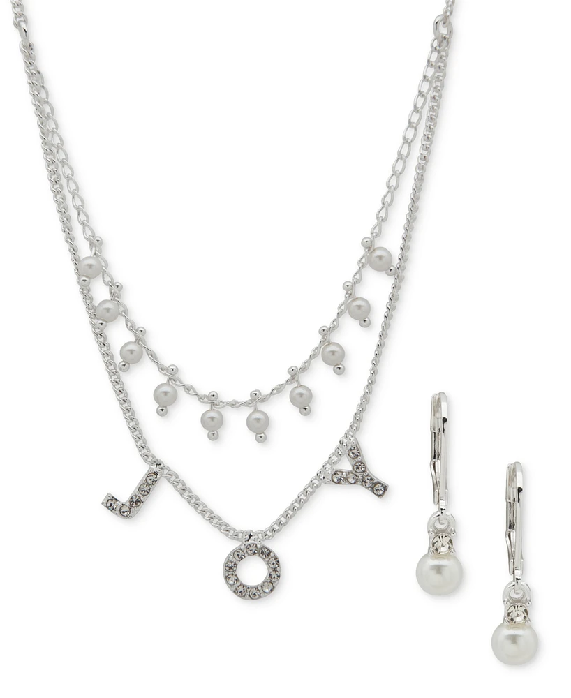 Anne Klein Silver-Tone Mixed Stone Joy Layered Statement Necklace & Drop Earrings Set