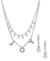 Anne Klein Silver-Tone Mixed Stone Joy Layered Statement Necklace & Drop Earrings Set