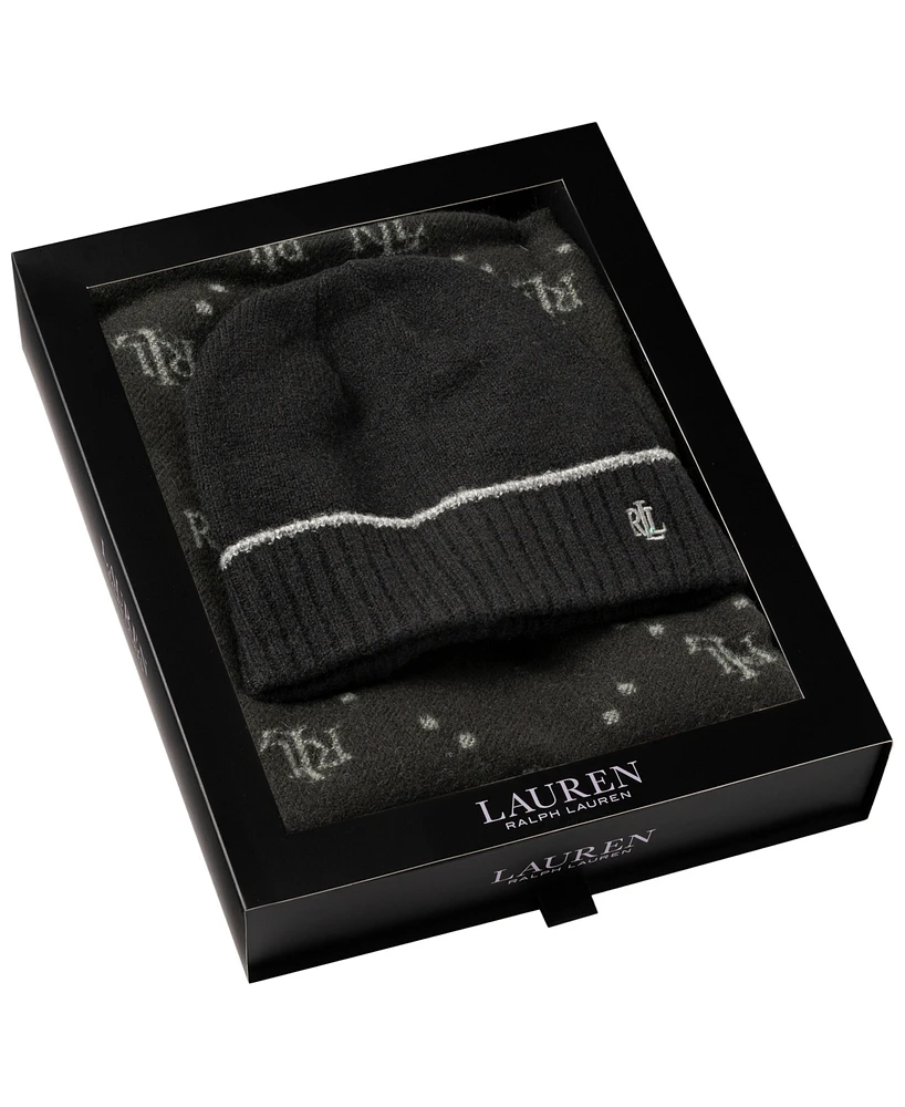 Lauren Ralph Woven Scarf and Knit Hat Boxed Gift Set