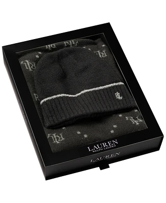 Lauren Ralph Woven Scarf and Knit Hat Boxed Gift Set