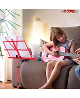 5 Core Sheet Music Stand Red; Portable Foldable Music Note Holder; Height Adjustable Tripod Stands - Mus Fld Red