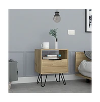 Depot E-Shop Begonia Nightstand, Shelf, Single Door Cabinet, Hairpin Legs