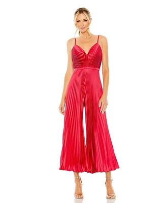 Mac Duggal Women's Cropped Pleated V-Neck Wide Leg Jumpsuit