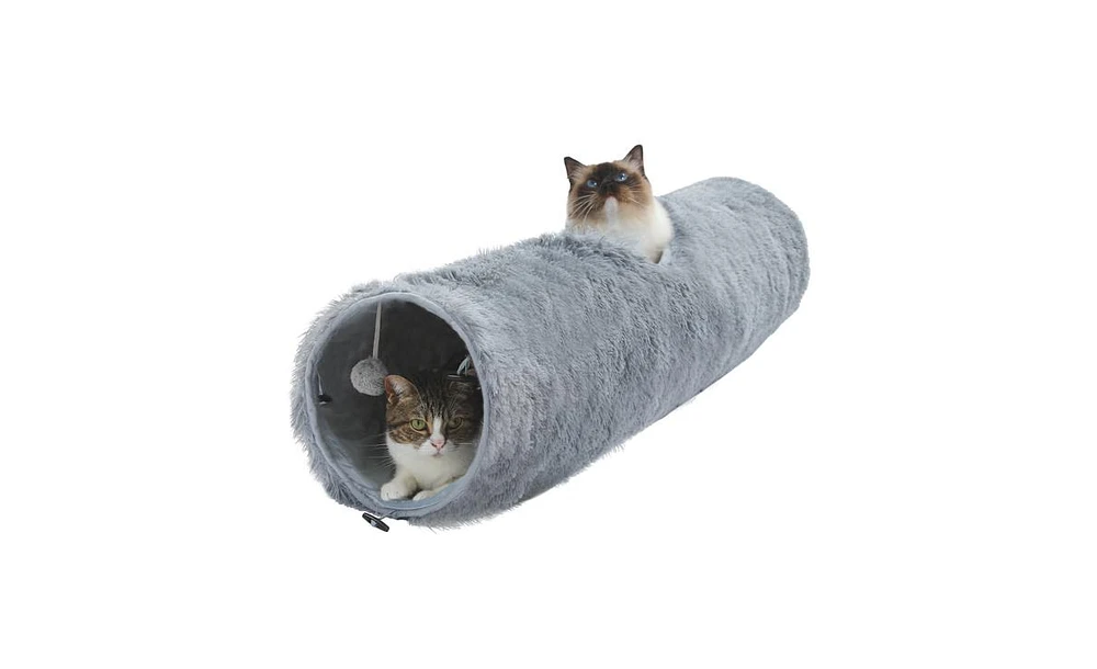 Slickblue Large Cat Tunnel – 44.9 Inches Long, 9.8 Inches Diameter, Collapsible Plush Tube for Indoor Cats, Rabbits, and Puppies