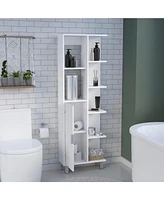 Depot E-Shop Mott 63" H Linen Bathroom Cabinet with Seven Open Shelves, One Drawer, One Door and Four legs