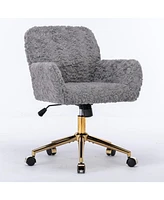 Slickblue Artificial Rabbit Hair Home Office Chair: Adjustable Swivel Desk Chair with Golden Metal Base - Stylish Vanity