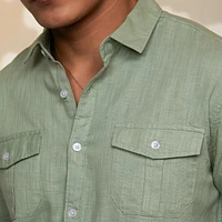 Campus Sutra Men's Olive Green Solid Utility Shirt