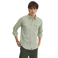 Campus Sutra Men's Olive Green Solid Utility Shirt