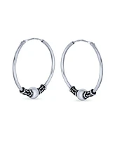 Bling Jewelry Bali Style Tribal Ball Bead Continuous Endless Round Hoop Earrings For Women Oxidized .925 Sterling Silver 1 Inch Diameter