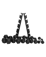 BalanceFrom Fitness BalanceFrom Signature Alloy Steel 150 lb Rubber Encased Hex Dumbbell Set, Black