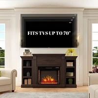 Mondawe 70" Tv Stand with 28" Fireplace - 99lb Top, Remote, 4 Flame, 5000 Btu Heat, Timer & Safety