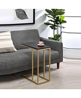 Kings Brand Furniture C-Shaped End Table Side Table for Sofa and Bed Couch Table Tv Tray for Bedroom and Living Room (Gold/Black)