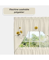 Kate Aurora 3 Piece Light Beige Country Farmhouse Sunflowers Kitchen Curtain Tier And Valance Set