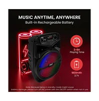 Pyle 6.5” Bluetooth Portable Pa Speaker With Rechargeable Battery, Party Lights & Fm Radio, 240 Watt