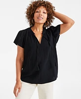 Style & Co Petite Cotton Flutter-Sleeve Ruffle Top, Created for Macy's