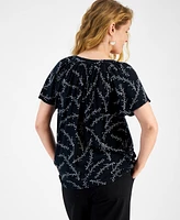 Style & Co Women's Printed Split-Neck Flutter-Sleeve Top, Created for Macy's