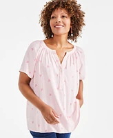 Style & Co Women's Printed Split-Neck Flutter-Sleeve Top, Created for Macy's